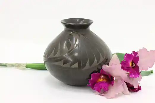 Mexican Mata Ortiz Blackware Pottery Vase, Saez #50046