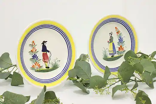 Pair of Vintage French Quimper Hand Painted Dinner Plates #51431