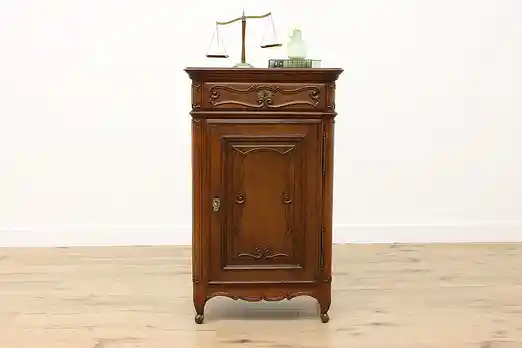 Country French Antique Carved Oak Hall Kitchen Bath Cabinet #53955