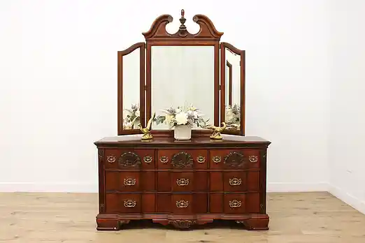 Georgian Carved Cherry Dresser & Mirror, Kathy Ireland #54997