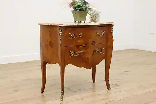 French Bombe Vintage Rosewood Marble Top Chest or Console #55081