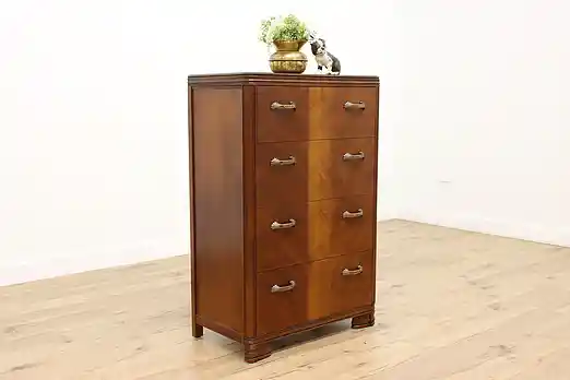 Art Deco Vintage Walnut Tall Dresser or Chest, Kroehler #54894