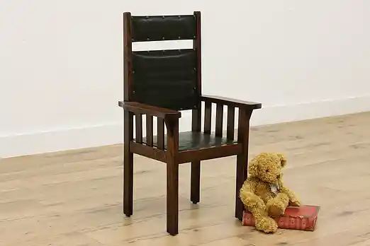 Craftsman Antique Oak & Oil Cloth Child Size Chair #51017