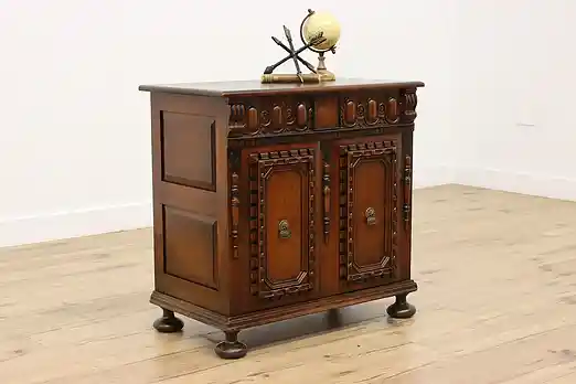 Tudor Design Antique Walnut Combination Lock File Cabinet #55208