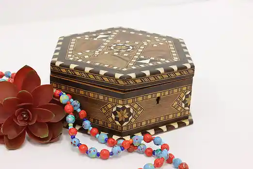Middle Eastern Vintage Marquetry & Inlay Jewelry Box, Mirror #54440