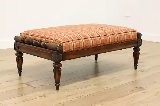 Classical Vintage Mahogany Plaid Ottoman or Bench, Sherrill #55708