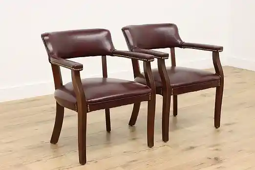 Pair of Traditional Vintage Purple Vinyl Office Desk Chairs #50016
