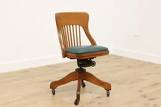 Craftsman Antique Oak & Leather Swivel Desk Chair Milwaukee #55804
