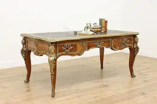 Louis XIV Antique Bureau Plat Library Office Desk Sculptures #45267