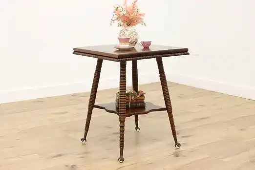 Victorian Antique Carved Oak Parlor Entry Table, Glass Feet #55548