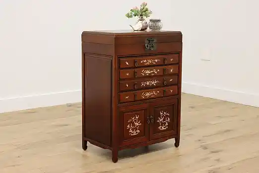 Chinese Vintage Mother of Pearl Silver or Jewelry Chest #55894