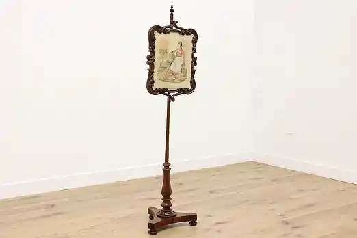 English 1840s Antique Rosewood Needlepoint Fireplace Screen #54823