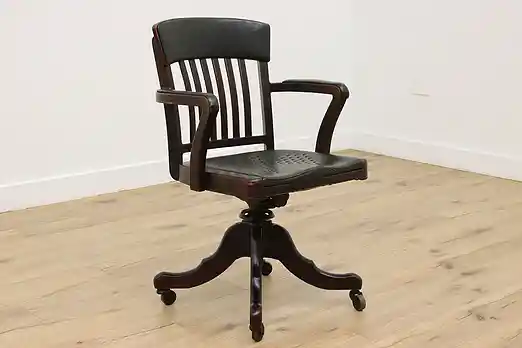 Industrial Aluminum & Leather Vintage Desk Chair, General #55154