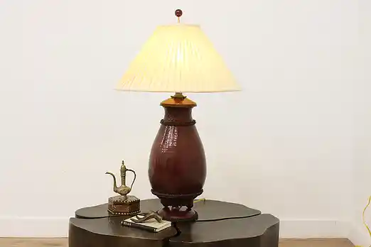 Asian Painted & Hammered Vase Table Lamp with Shade #54480