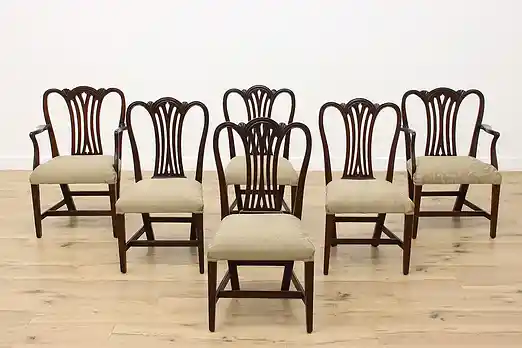 Set of 6 Antique Georgian Mahogany Dining Chairs New Fabric #34423