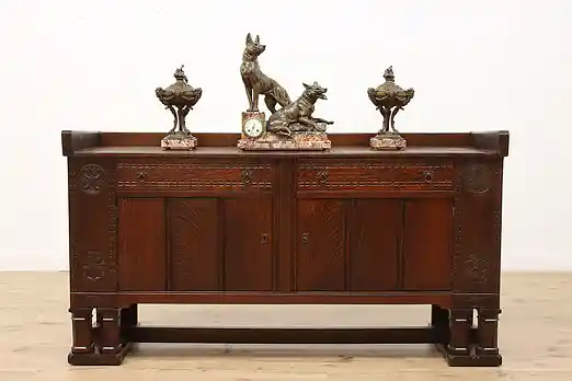 Arts & Crafts Mission Antique Oak Buffet Bar Cabinet, Zonen #53989