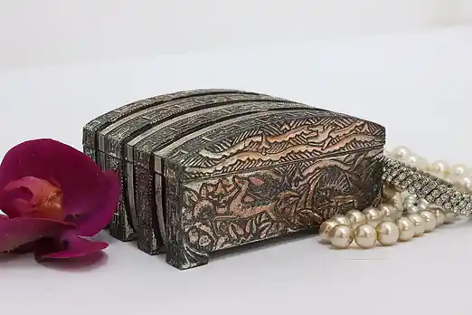 Japanese Art Deco Antique Silverplate Jewelry Keepsake Box #54051