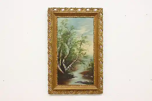 Marshland River Antique Original Oil Painting 27.5" #54282