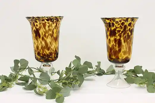 Pair of Blown Glass Vintage Tortoiseshell Decorative Vases #55186