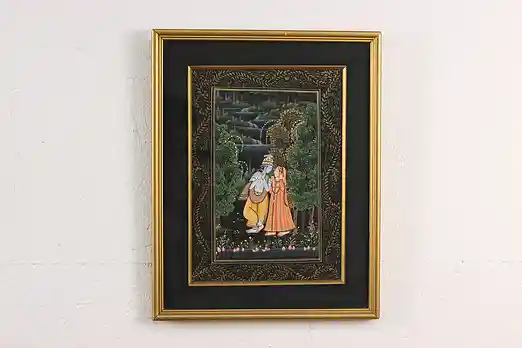 India God Shiva & Parvati Vintage Original Painting 16" #55501