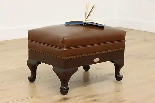 Georgian Vintage Mahogany & Leather Footstool, MN State Tag #53846