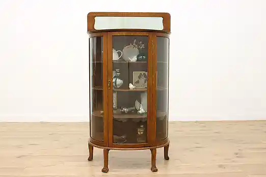 Victorian Antique Oak Curved Glass China Curio Cabinet #54135
