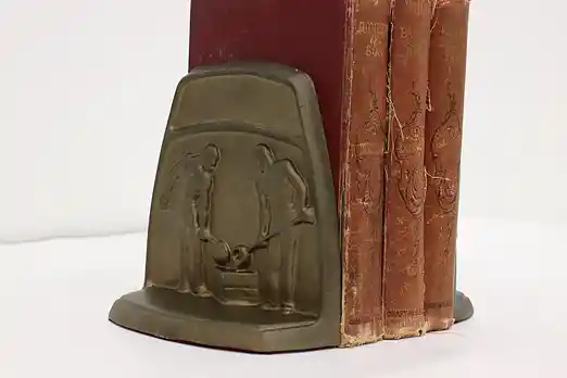 Pair of Antique Cast Bronze Foundry Workers Library Bookends #54920