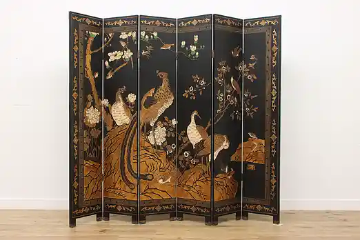 Chinese Vintage 8' Coromandel Lacquer Screen, Peacocks #55640