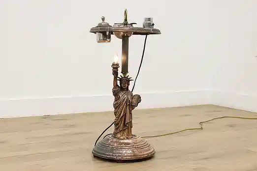 Art Deco Vintage Electric Lighter Smoking Stand Lady Liberty #54702