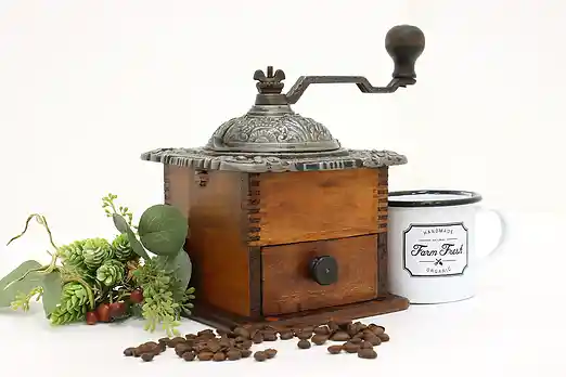 Farmhouse Antique Mahogany & Iron Coffee Mill Grinder, Logan #50340