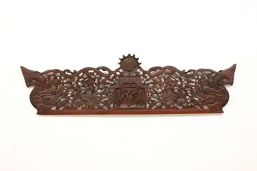 Chinese Antique Carved Teak Salvage Wall Panel Dragons 65" #54563
