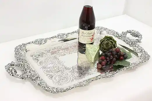 Victorian Antique Silverplate Serving Tray, Grapes, Signed #49067