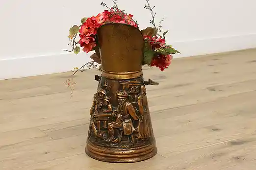 Farmhouse Antique Copper Coal Scuttle Planter, Family Scene #54703