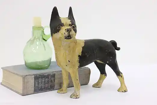 Farmhouse Antique Cast Iron Boston Terrier Dog Door Stop #53792