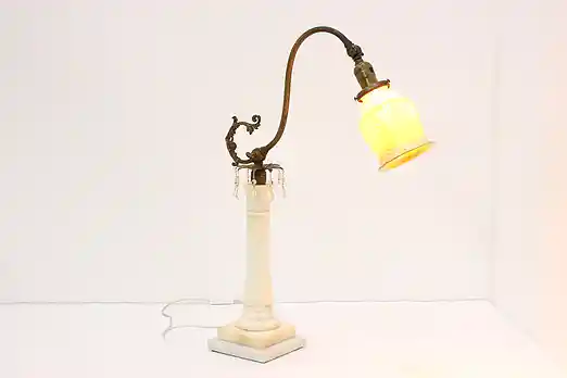 Victorian Antique Carved Alabaster Tabletop Bridge Lamp #51507