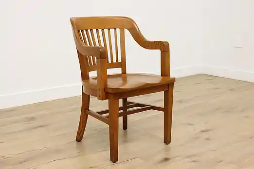 Traditional Antique Oak Office or Library Desk Chair, Marble #52600