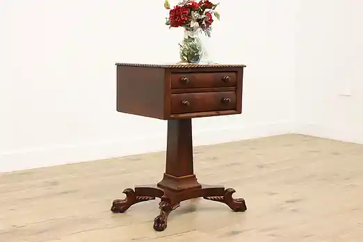 Empire Antique Mahogany Nightstand End Lamp Table, Paw Feet #53543