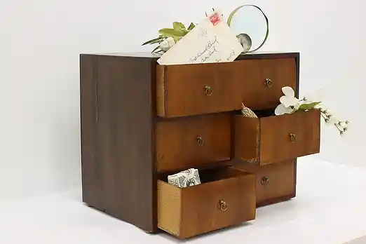 Mahogany Antique Tabletop Jewelry Chest Collector Cabinet #55428