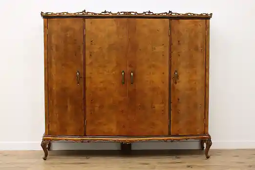 Italian Antique 8' Carved Elm Burl Armoire Wardrobe Closet #55301