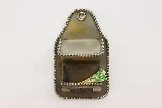 Traditional Vintage Nickel Plate Brass Wall Match Holder #55329