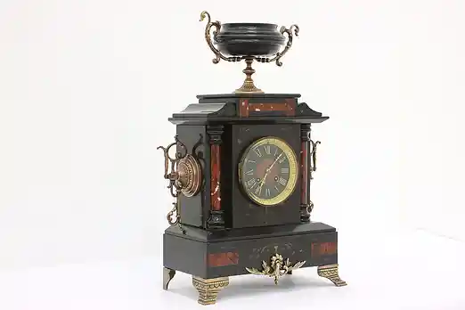 French Antique Bronze & Carved Marble Mantel Clock, Japy Fr. #34425