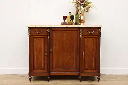 French Antique Mahogany & Marble Top Console or Bar Cabinet #55818