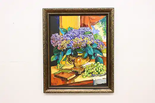 Hydrangeas Still Life Vintage Original Painting Rush 47" #55619