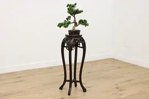 Chinese Antique Rosewood & Marble Top Sculpture Plant Stand #55188