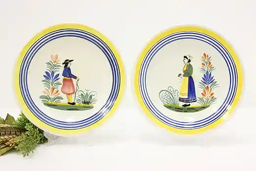 Pair of Vintage French Quimper Hand Painted Dinner Plates #51432