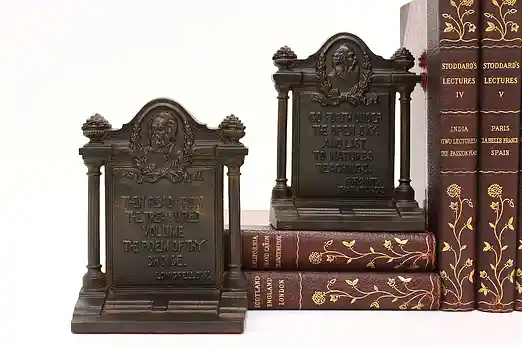 Pair Antique Longfellow Bryant Poetry Bookends, B&H #55534