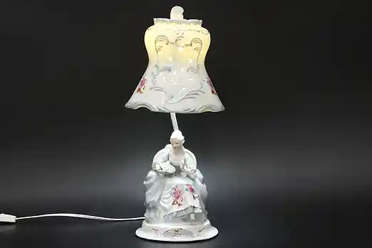 French Antique Porcelain Noble Woman & Fruit Table Lamp #48588
