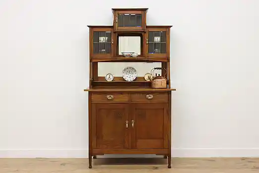 Dutch Arts & Crafts Antique Oak Buffet, China or Bar Cabinet #54952