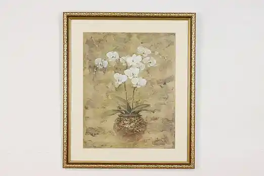 White Orchids in Vase Vintage Print, Tonge 26.5" #55372
