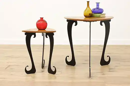 Pair of Vintage Inlaid Guitar Pick Coffee & Side Tables, GWC #55490